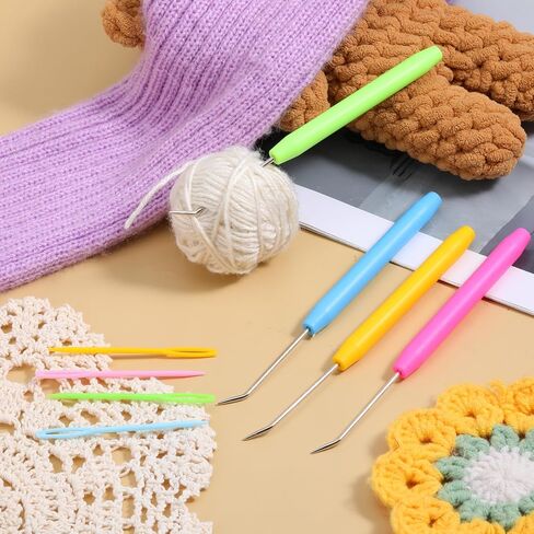 TIESOME Knitting Loom Hook Crochet Hooks Set, 8 Pcs Knitting Loom Hooks with 16 Pcs Colorful Plastic Sewing Needles Knitting Accessories for Knitting Looms and Boards in Saudi Arabia