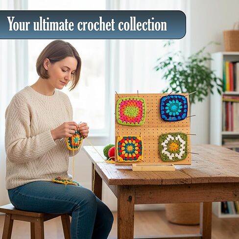 Bargain25 11.8" Crochet Blocking Board with 20 Stainless Steel Pins, Granny Square Blocking Boards for Crochet Projects, Bamboo Crochet Blocking Boards for Knitting & Crocheting, Gifts for Crocheters in Saudi Arabia