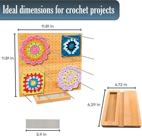 Bargain25 11.8" Crochet Blocking Board with 20 Stainless Steel Pins, Granny Square Blocking Boards for Crochet Projects, Bamboo Crochet Blocking Boards for Knitting & Crocheting, Gifts for Crocheters in Saudi Arabia