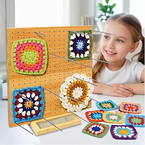 Bargain25 11.8" Crochet Blocking Board with 20 Stainless Steel Pins, Granny Square Blocking Boards for Crochet Projects, Bamboo Crochet Blocking Boards for Knitting & Crocheting, Gifts for Crocheters in Saudi Arabia