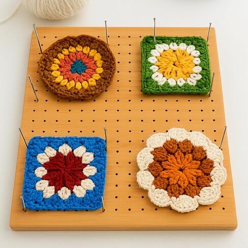Bargain25 11.8" Crochet Blocking Board with 20 Stainless Steel Pins, Granny Square Blocking Boards for Crochet Projects, Bamboo Crochet Blocking Boards for Knitting & Crocheting, Gifts for Crocheters in Saudi Arabia