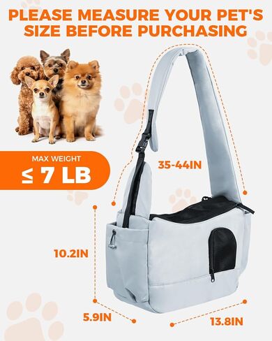 حاملة حبال الحيوانات الأليفة للكلاب الصغيرة التي يصل وزنها إلى 7 أرطال، حاملة حبال ناعمة ومتعددة الاستخدامات وأنيقة للكلاب مع كتف مبطن وقابل للتعديل، وإبزيم أمان وشبكة مضادة للخدش قابلة للتنفس للسفر، رمادي in Kuwait