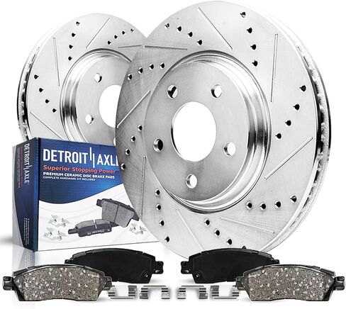 Detroit Axle - Front Brake Kit for Toyota 1999-2004 Tacoma, Drilled and Slotted Disc Brakes Rotors Ceramic Brake Pads 2000 2001 2002 2003 Replacement : 11.69" inch Rotors in Saudi Arabia
