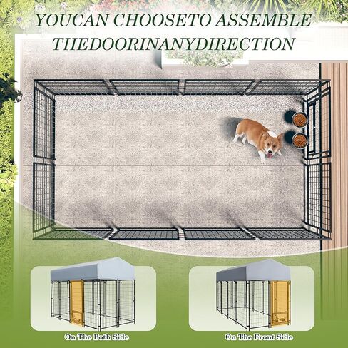 Outdoor Dog Kennel, 8x4x6 FT Heavy Duty Dog Enclosure with Waterproof Roof Cover & 2 Rotating Dog Bowls for Large Dogs, Welded Wire Steel Outside Dog Fence Dogs Exercise with Secure Lock in Saudi Arabia