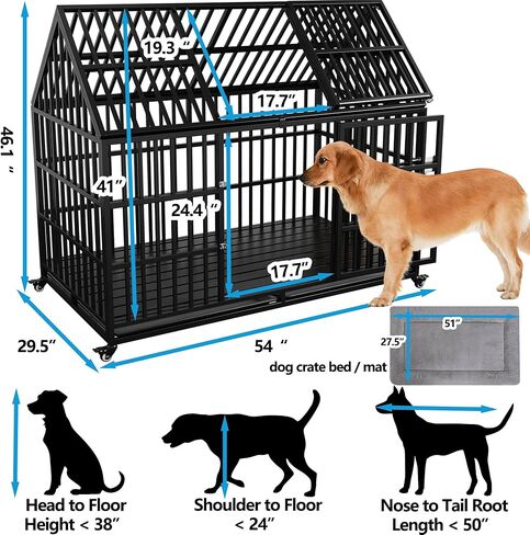 Heavy Duty Dog Crate 54 inch Dog Pet Kennel Cage for Extra Large Giant Dog with 2 Doors Lockable Wheels Removable Trays Top Access All Metal Durable in Saudi Arabia