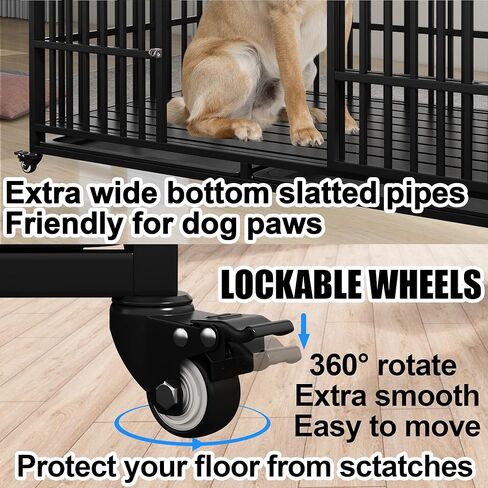 Heavy Duty Dog Crate 54 inch Dog Pet Kennel Cage for Extra Large Giant Dog with 2 Doors Lockable Wheels Removable Trays Top Access All Metal Durable in Saudi Arabia