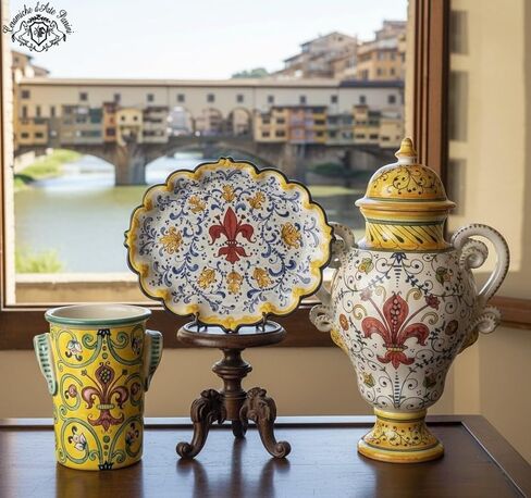 CERAMICHE D'ARTE PARRINI - بلاط السيراميك الإيطالي، بلاط الفخار المرسوم يدويًا، زنبق مزخرف، صنع في توسكان إيطاليا in Kuwait