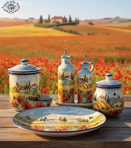 CERAMICHE D'ARTE PARRINI - بلاط السيراميك الإيطالي الفني، الفخار المرسوم يدويًا، الخشخاش المناظر الطبيعية المزخرفة، صنع في إيطاليا توسكان in Kuwait