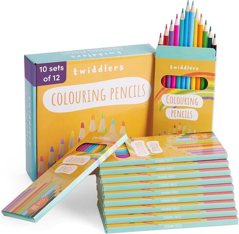 THE TWIDDLERS 10 Packs of Coloring Pencils, 12 Pencils Per Box, 120 Total - 7" Full Length Multipack Drawing Set School Supplies, Party Favors, Artist Sketching Pencils for Kids & Adults in Kuwait
