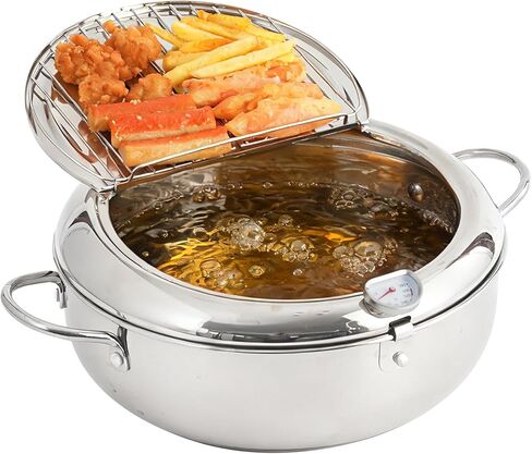 وعاء مقلاة عميقة، وعاء قلي ياباني من الفولاذ المقاوم للصدأ 304 مع تصريف الزيت، والتحكم في درجة الحرارة وغطاء، لموقد المطبخ/الطباخ التعريفي للبطاطس المقلية والدجاج in Kuwait