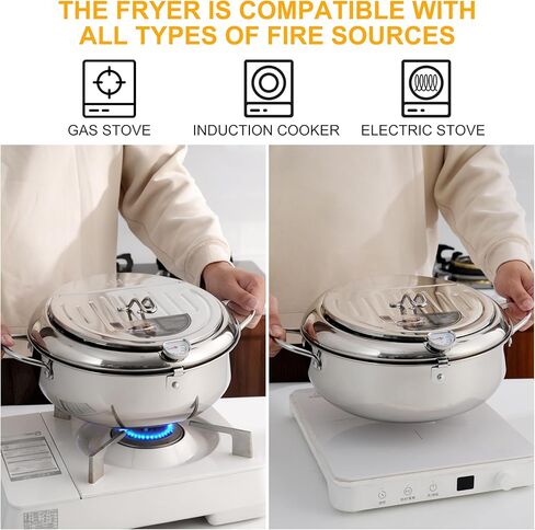 وعاء مقلاة عميقة، وعاء قلي ياباني من الفولاذ المقاوم للصدأ 304 مع تصريف الزيت، والتحكم في درجة الحرارة وغطاء، لموقد المطبخ/الطباخ التعريفي للبطاطس المقلية والدجاج in Kuwait