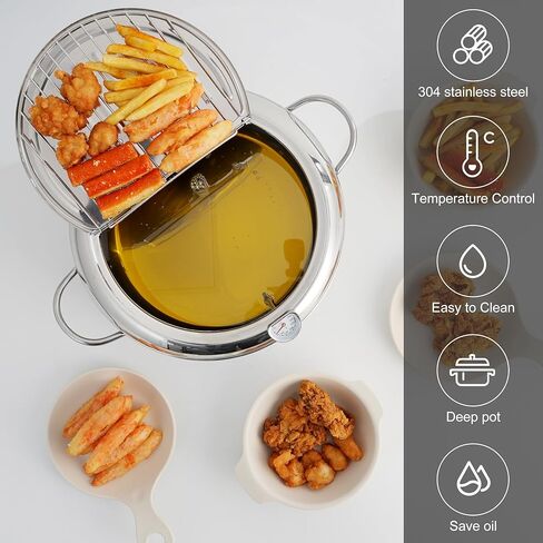 وعاء مقلاة عميقة، وعاء قلي ياباني من الفولاذ المقاوم للصدأ 304 مع تصريف الزيت، والتحكم في درجة الحرارة وغطاء، لموقد المطبخ/الطباخ التعريفي للبطاطس المقلية والدجاج in Kuwait