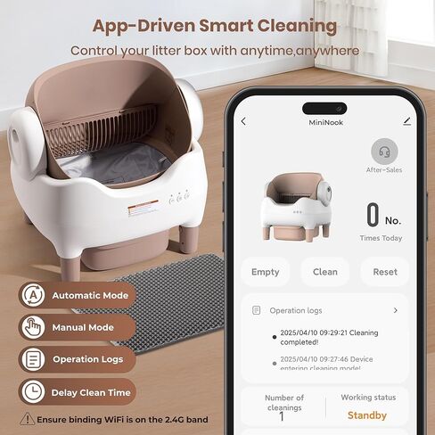 صندوق فضلات تلقائي: صندوق فضلات القطط ذاتي التنظيف مع التحكم في التطبيق - التخلص من النفايات بدون رائحة يشمل أكياس القمامة، وصندوق نفايات كبير، مفتوح من الأعلى، للعديد من القطط in Kuwait