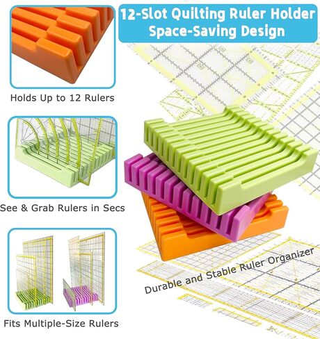Storage Rack for Quilting Rulers and Non-Slip Grip Rings for Quilting Templates Kit, 12 Slots Ruler Holder Organizer (1Set-Purple) in Saudi Arabia
