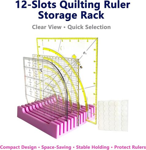 Storage Rack for Quilting Rulers and Non-Slip Grip Rings for Quilting Templates Kit, 12 Slots Ruler Holder Organizer (1Set-Purple) in Saudi Arabia