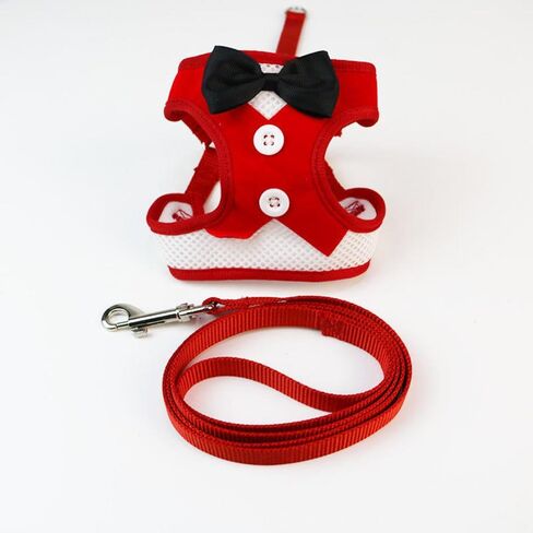 Cat Harness and Leash Set with Bow Dress Overlay, Size S Red, Adjustable Straps and Quick-Release Buckle, Outfit for Daily Walks and Photos in Saudi Arabia