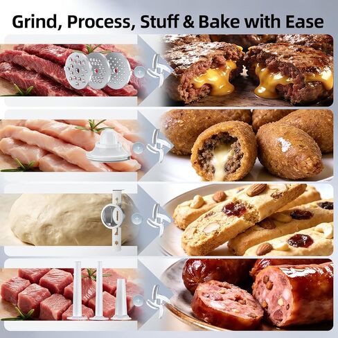 مفرمة لحم فيمي، محضر طعام من الفولاذ المقاوم للصدأ وحشو سجق، مفرمة لحم شديدة التحمل 4 في 1 مع شفرتين و3 أطباق ومجموعة كبة وصانعة البسكويت، للمطبخ المنزلي واللحم البقري المطحون in Kuwait