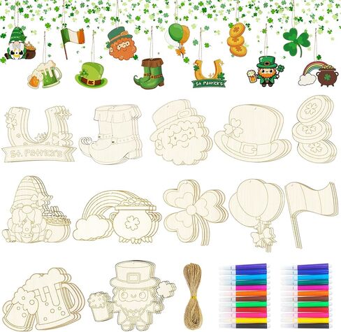 61pcs Color Your Own St. Patrick's Ornaments, Creative Hobbies DIY Irish Shamrock Leprechaun Tree Ornaments Coloring Arts Crafts for St. Patrick's Day Party Decorations Supplies in Kuwait