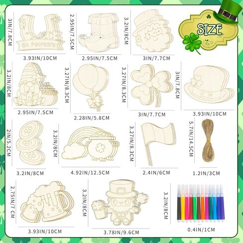 61pcs Color Your Own St. Patrick's Ornaments, Creative Hobbies DIY Irish Shamrock Leprechaun Tree Ornaments Coloring Arts Crafts for St. Patrick's Day Party Decorations Supplies in Kuwait