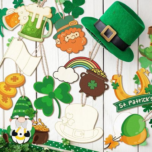 61pcs Color Your Own St. Patrick's Ornaments, Creative Hobbies DIY Irish Shamrock Leprechaun Tree Ornaments Coloring Arts Crafts for St. Patrick's Day Party Decorations Supplies in Kuwait