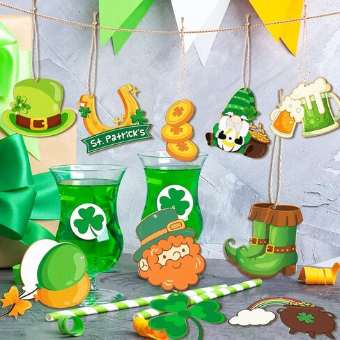 61pcs Color Your Own St. Patrick's Ornaments, Creative Hobbies DIY Irish Shamrock Leprechaun Tree Ornaments Coloring Arts Crafts for St. Patrick's Day Party Decorations Supplies in Kuwait