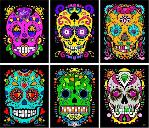 Stuff2Color Sugar Skulls Fuzzy Velvet Halloween Coloring Posters (Day of The Dead and Dia de Los Muertos) - 6 Pack - Great Halloween Arts and Craft Activity for Kids, Families, Teens and Adults in Saudi Arabia