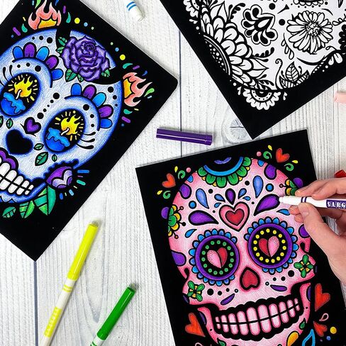 Stuff2Color Sugar Skulls Fuzzy Velvet Halloween Coloring Posters (Day of The Dead and Dia de Los Muertos) - 6 Pack - Great Halloween Arts and Craft Activity for Kids, Families, Teens and Adults in Saudi Arabia