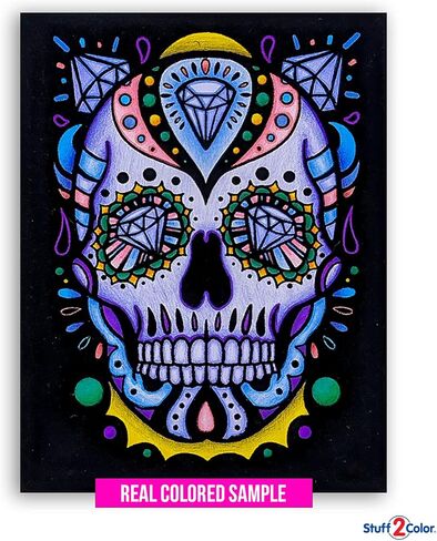 Stuff2Color Sugar Skulls Fuzzy Velvet Halloween Coloring Posters (Day of The Dead and Dia de Los Muertos) - 6 Pack - Great Halloween Arts and Craft Activity for Kids, Families, Teens and Adults in Saudi Arabia