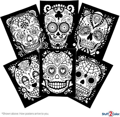 Stuff2Color Sugar Skulls Fuzzy Velvet Halloween Coloring Posters (Day of The Dead and Dia de Los Muertos) - 6 Pack - Great Halloween Arts and Craft Activity for Kids, Families, Teens and Adults in Saudi Arabia