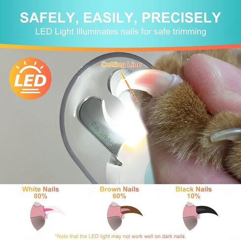 Dog/Cat Nail Clippers with Light - Safe Trimming for Cats & Dogs, Illuminates Quick to Prevent Overcutting, Includes Nail File for Thick Nails in Saudi Arabia