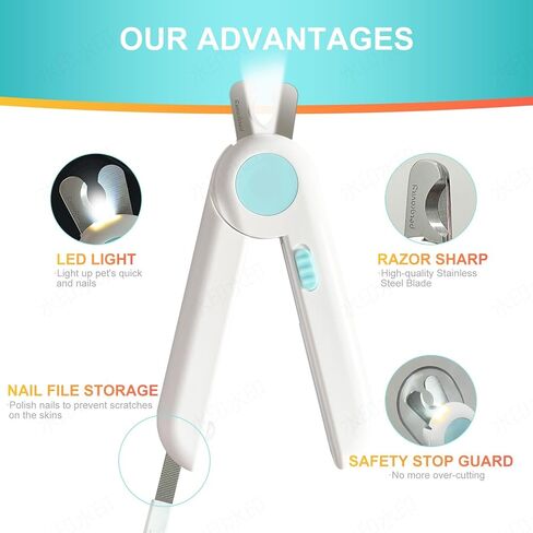 Dog/Cat Nail Clippers with Light - Safe Trimming for Cats & Dogs, Illuminates Quick to Prevent Overcutting, Includes Nail File for Thick Nails in Saudi Arabia