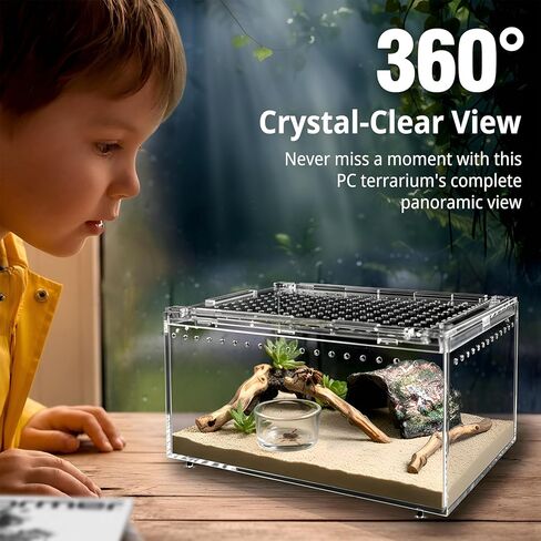Tarantula Enclosure, 5-in-1 Reptile Terrarium Starter Kit | Pre-Assembled PC Habitat with Magnetic Lid, Full Ventilation & Waterproof for Jumping Spiders, Hermit Crabs, Frogs, Scorpions in Saudi Arabia