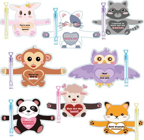 ANYIDEA Valentines Day Cards for Kids Gifts - 32 Bubble Wands 32 Valentines Cards 80 Sticker Dots, Valentine's Day Party Favors, Animal Kids Vday Cards for School Valentines Classroom Exchange in Saudi Arabia