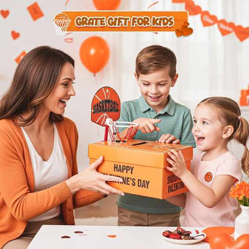 صندوق عيد الحب المبتكر لكرة السلة من 4E مع 32 بطاقة - طقم صندوق عيد الحب لكرة السلة DIY، صندوق بطاقات عيد الحب للمدرسة للبنين، بطاقات عيد الحب للأطفال الأولاد تبادل الفصول الدراسية in Saudi Arabia