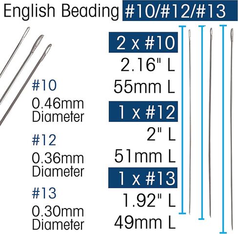 إبر الخرز الإنجليزية The Beadsmith، مقاس 10 و12 و13، 4 إبر، تستخدم في نسج الخرز على النول، والخياطة خارج النول وصناعة المجوهرات باستخدام خرز البذور in Kuwait