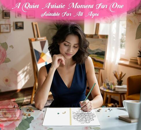 مجموعة كتب تلوين جميلة للكبار مع مجموعة أقلام رصاص مكونة من 18 لونًا - كتب تلوين للكبار للاسترخاء، كتاب تلوين للكبار للنساء. أسلوب فني أنيق مع 35 نمطًا. in Kuwait