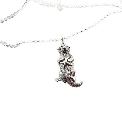 Sterling Silver Sea Otter Necklace – Handmade Ocean Animal Pendant, Symbol of Joy & Playfulness in Saudi Arabia