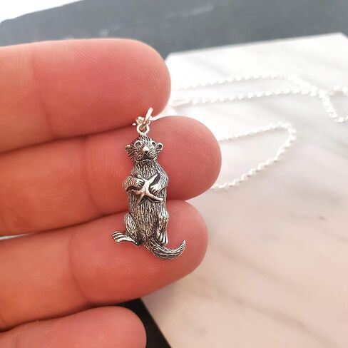 Sterling Silver Sea Otter Necklace – Handmade Ocean Animal Pendant, Symbol of Joy & Playfulness in Saudi Arabia