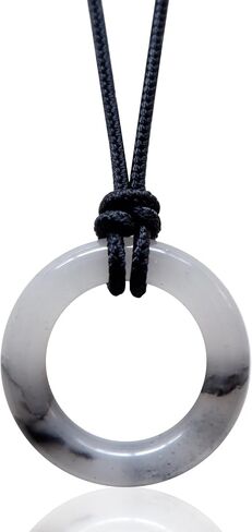 Natural Jade Ring Pendant Chinese Ink Painting Black And White Landscape Jade Ring Mobile Phone Ring Zen Meditation Necklace Men's Women's Sweater Chains Jade Key Ornament Business Gift in Kuwait