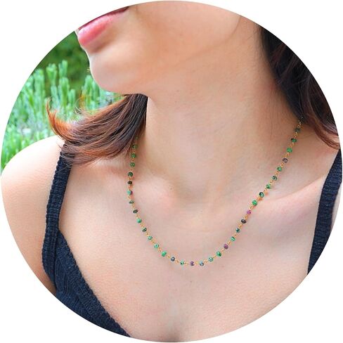 Ruby Zoisite Necklace Set for Women - 18K Gold Ruby Zoisite Jewelry, Dainty Beaded Chain Necklace Earring Bracelet Set for Women Teen Girls, Holiday Gifts For Women in Saudi Arabia