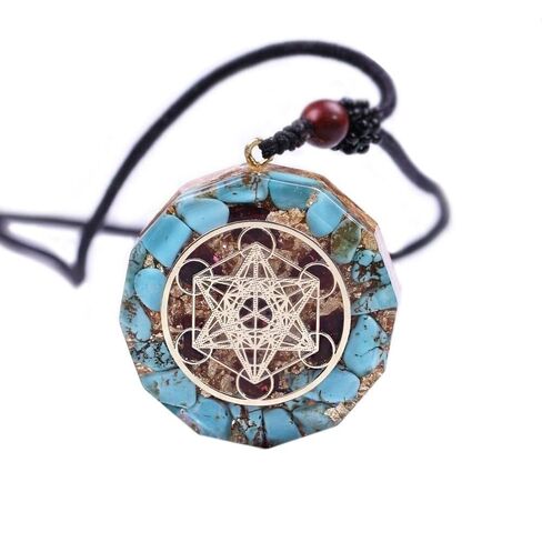 Orgone Metatron Cube Turquoise Necklace,Orgonite Resin Protection Amulet Pendant,Blue in Saudi Arabia