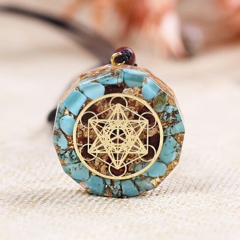 Orgone Metatron Cube Turquoise Necklace,Orgonite Resin Protection Amulet Pendant,Blue in Saudi Arabia