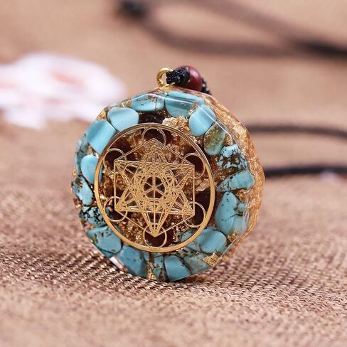 Orgone Metatron Cube Turquoise Necklace,Orgonite Resin Protection Amulet Pendant,Blue in Saudi Arabia