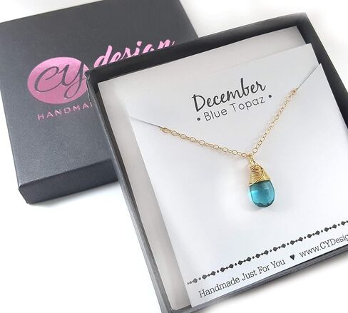 December Birthstone Blue Topaz Quartz 14k Gold Filled Necklace - Gift for Her in Saudi Arabia