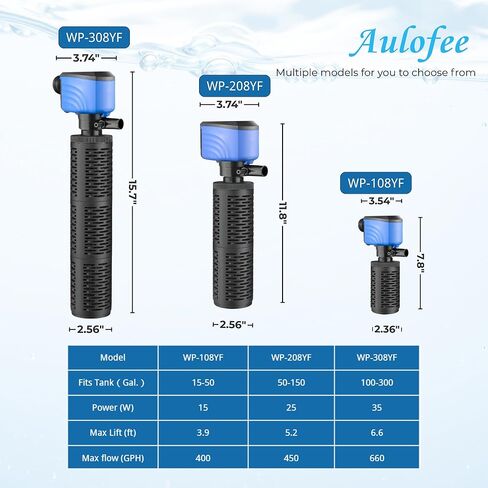 50-150 Gallon Submersible Aquarium Filter, Internel Fish Tank Filters for Large Tanks, Whisper Turtle Tank Filter for Small Pond, Saltwater & Freshwater in Kuwait