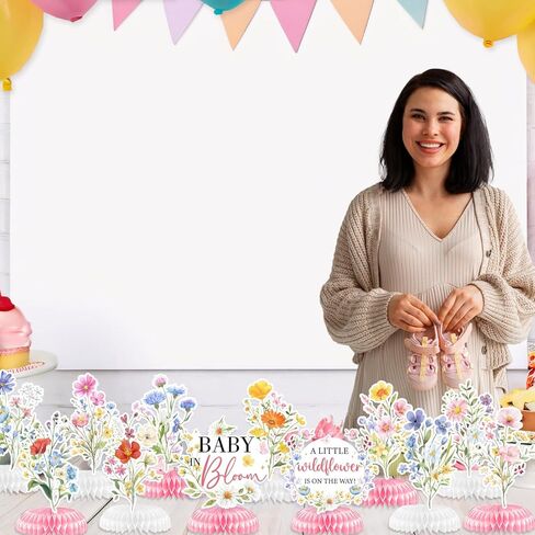 Baby in Bloom Baby Shower Decorations Honeycomb Centerpiece, 12PCS Wildflower Baby Shower Honeycomb Centerpiece A Little Wildflower Is On The Way Paper Centerpiece for Spring Floral Table Decor in Kuwait