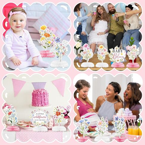 Baby in Bloom Baby Shower Decorations Honeycomb Centerpiece, 12PCS Wildflower Baby Shower Honeycomb Centerpiece A Little Wildflower Is On The Way Paper Centerpiece for Spring Floral Table Decor in Kuwait
