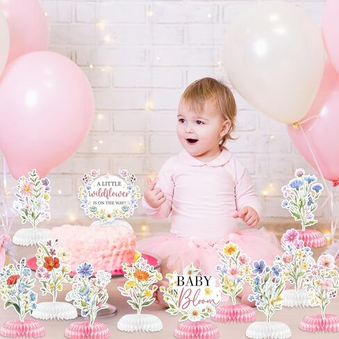 Baby in Bloom Baby Shower Decorations Honeycomb Centerpiece, 12PCS Wildflower Baby Shower Honeycomb Centerpiece A Little Wildflower Is On The Way Paper Centerpiece for Spring Floral Table Decor in Kuwait