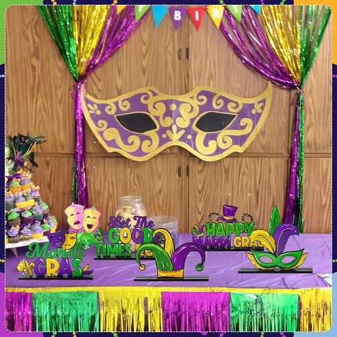 Haooryx Mardi Gras ديكورات خشبية مركزية - 5 قطع Mardi Gras Carnival تحت عنوان خشبي قابل للفصل للطاولة دع الأوقات الجيدة تتدحرج علامات الحروف لمستلزمات حفلات نيو أورليانز in Saudi Arabia