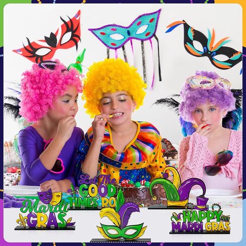 Haooryx Mardi Gras ديكورات خشبية مركزية - 5 قطع Mardi Gras Carnival تحت عنوان خشبي قابل للفصل للطاولة دع الأوقات الجيدة تتدحرج علامات الحروف لمستلزمات حفلات نيو أورليانز in Saudi Arabia